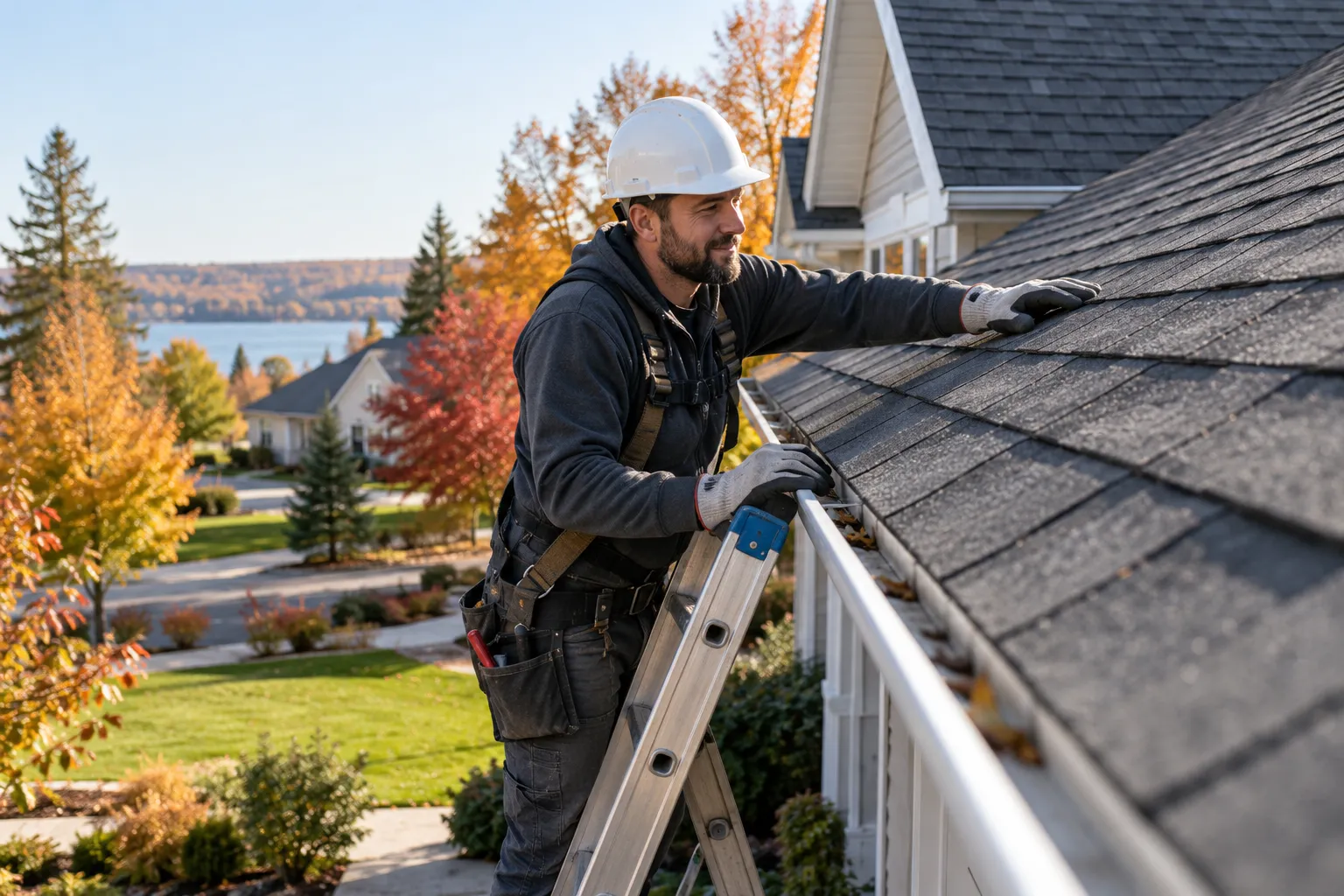 Independent roofing provider inspecting a shingle roof on a Greensburg home
